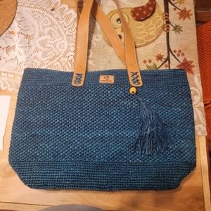 Blue Handmade Raffia Bag From Madagascar